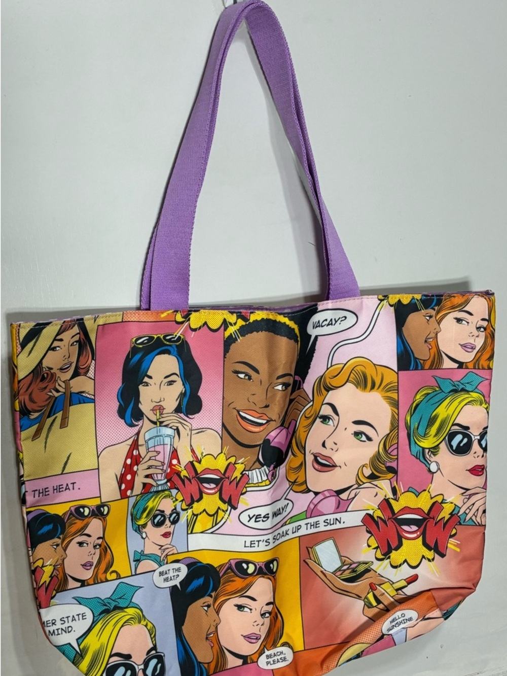 Estée Lauder nwot Multicolor Pop Art Canvas Tote with Lavender Straps